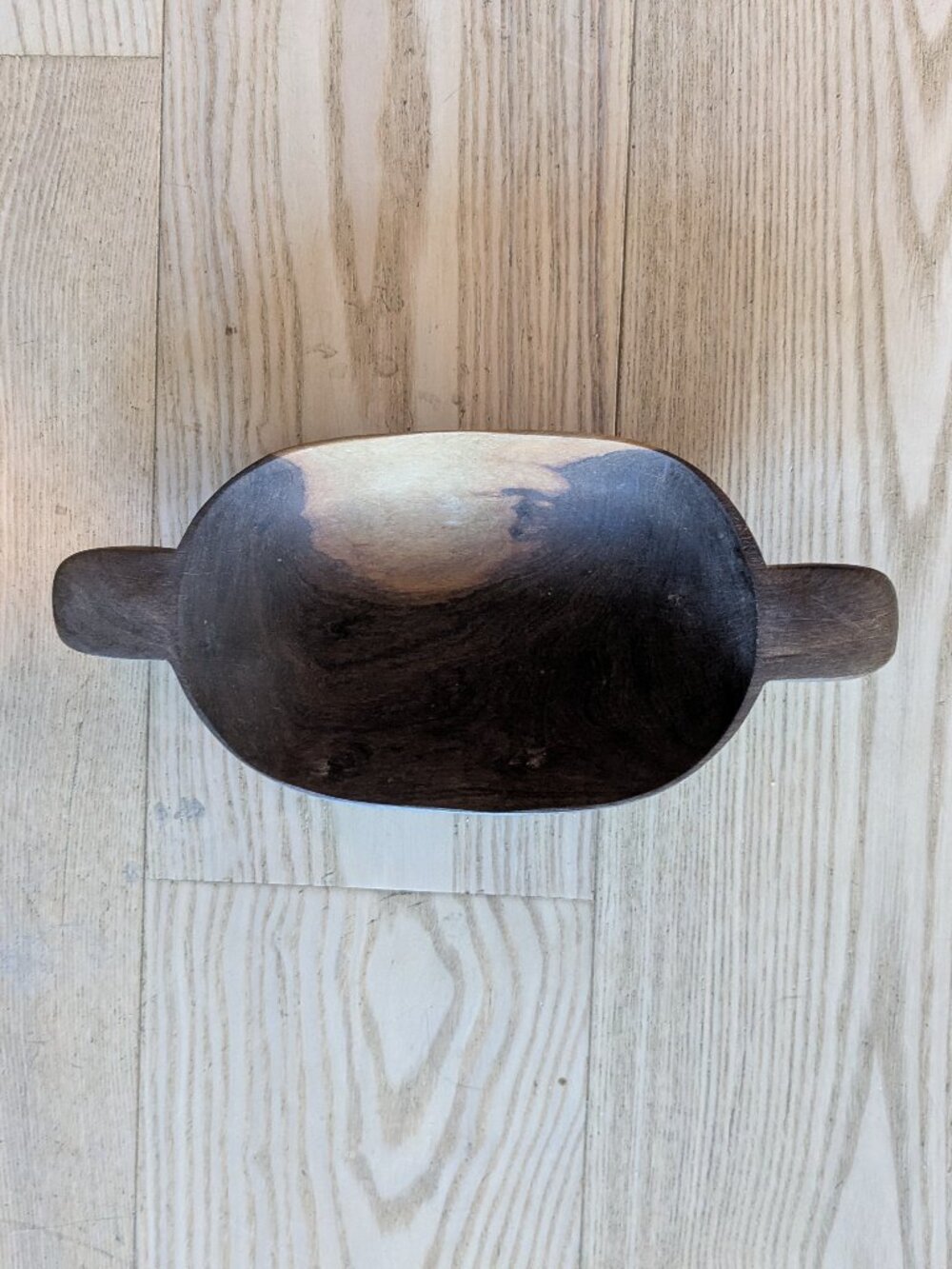 Vintage Hand Carved Wood Bowl with Handles
